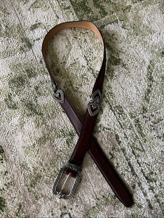 Brighton Accessories - Western Brown Leather Silver Heart Detail Belt